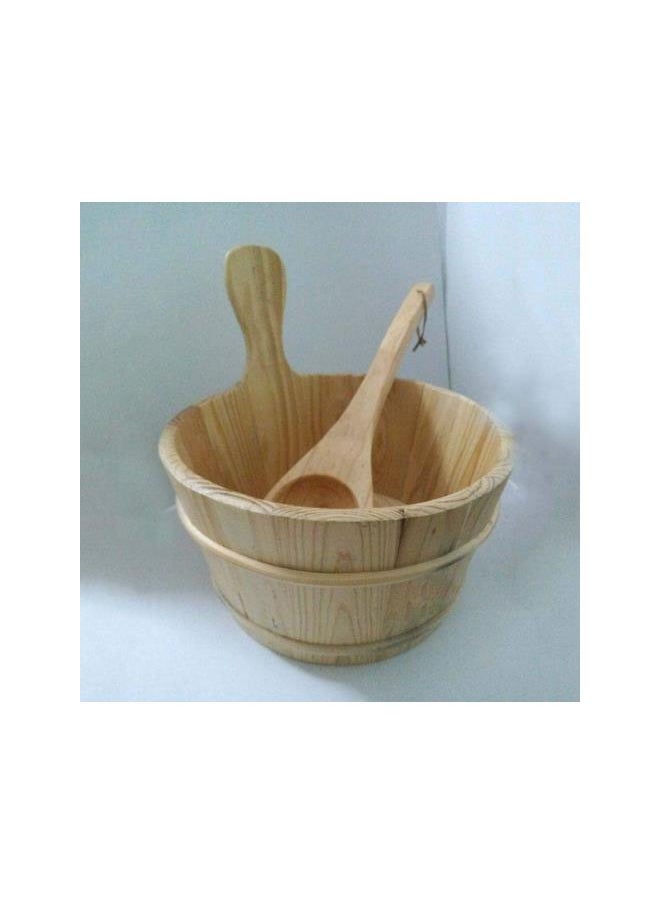 2pcs Sauna Wooden Bucket and Ladle Set Sauna Water Bucket Wood Ladle Kit Barrel Set Sauna Steam Water Accessories (Neutral Style)