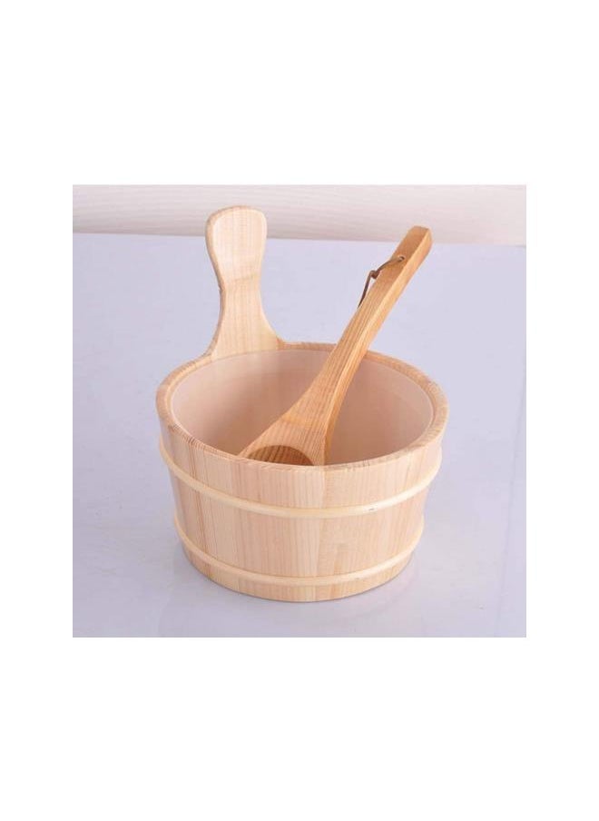 2pcs Sauna Wooden Bucket and Ladle Set Sauna Water Bucket Wood Ladle Kit Barrel Set Sauna Steam Water Accessories (Neutral Style)