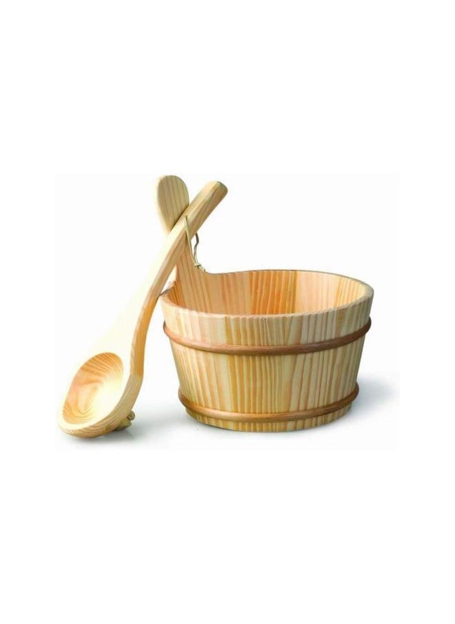 2pcs Sauna Wooden Bucket and Ladle Set Sauna Water Bucket Wood Ladle Kit Barrel Set Sauna Steam Water Accessories (Neutral Style)