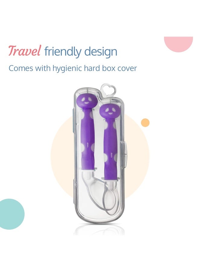 Luvlap Joy Star Baby Self Feeding Spoon Set, Soft Silicone Tip, BPA Free, 2 pcs, Magenta / White - Image 5