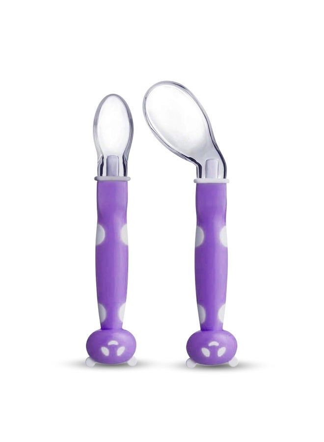 Luvlap Joy Star Baby Self Feeding Spoon Set, Soft Silicone Tip, BPA Free, 2 pcs, Magenta / White - Image 1