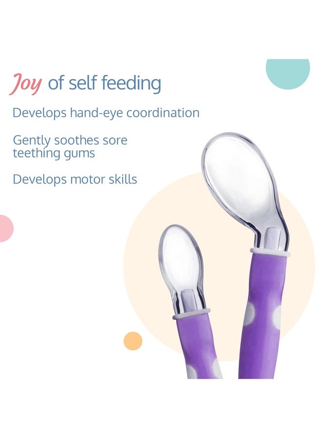 Luvlap Joy Star Baby Self Feeding Spoon Set, Soft Silicone Tip, BPA Free, 2 pcs, Magenta / White - Image 3