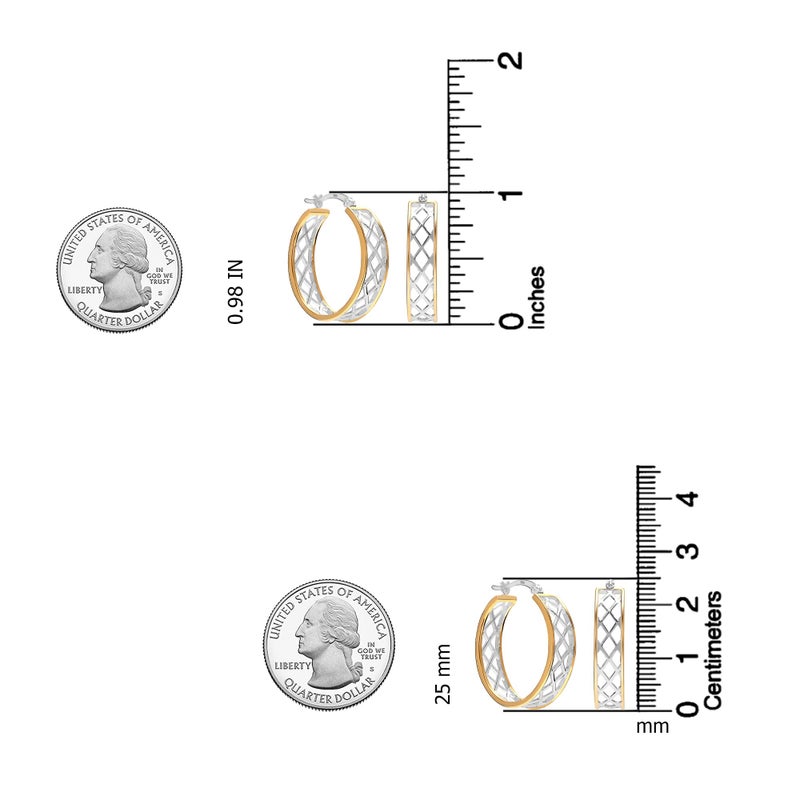 LeCalla 925 Sterling Silver Hoop Earrings for Women | 14K Gold-Plated Two-Tone Cut-Out Pattern Earring | Click-Top Earring Hoops 25MM - Image 5