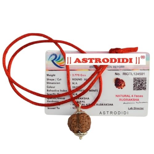 ASTRODIDI 4 Mukhi Rudraksha Pendant with Lab Certified | Nepali Four Face Original Rudraksh | Astrological Benefits | Unisex Design for Men & Women Boys and Girls - Image 1