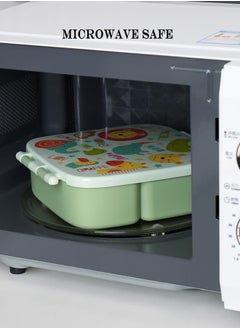 hibobi Portable Kids Lunch Box with Food Grade Silicone, 3-Compartment Large Storage Space, Leak proof, Microwave, Dishwasher, Freezer Safe, Bpa-Free, Green  - Image 3