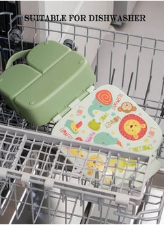 hibobi Portable Kids Lunch Box with Food Grade Silicone, 3-Compartment Large Storage Space, Leak proof, Microwave, Dishwasher, Freezer Safe, Bpa-Free, Green  - Image 2