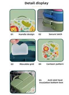 hibobi Portable Kids Lunch Box with Food Grade Silicone, 3-Compartment Large Storage Space, Leak proof, Microwave, Dishwasher, Freezer Safe, Bpa-Free, Green  - Image 4