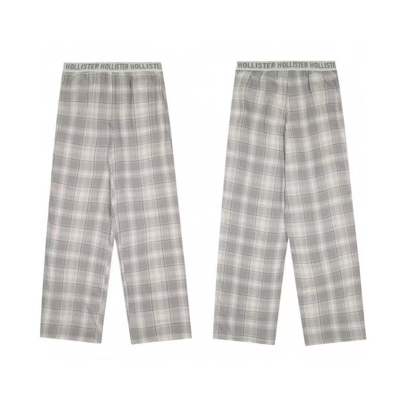 Trendy Brand Hollister American Retro Style Small Seagull Plaid Letter Tape Casual Versatile Pajama Pants Plaid Long Pants - Image 1