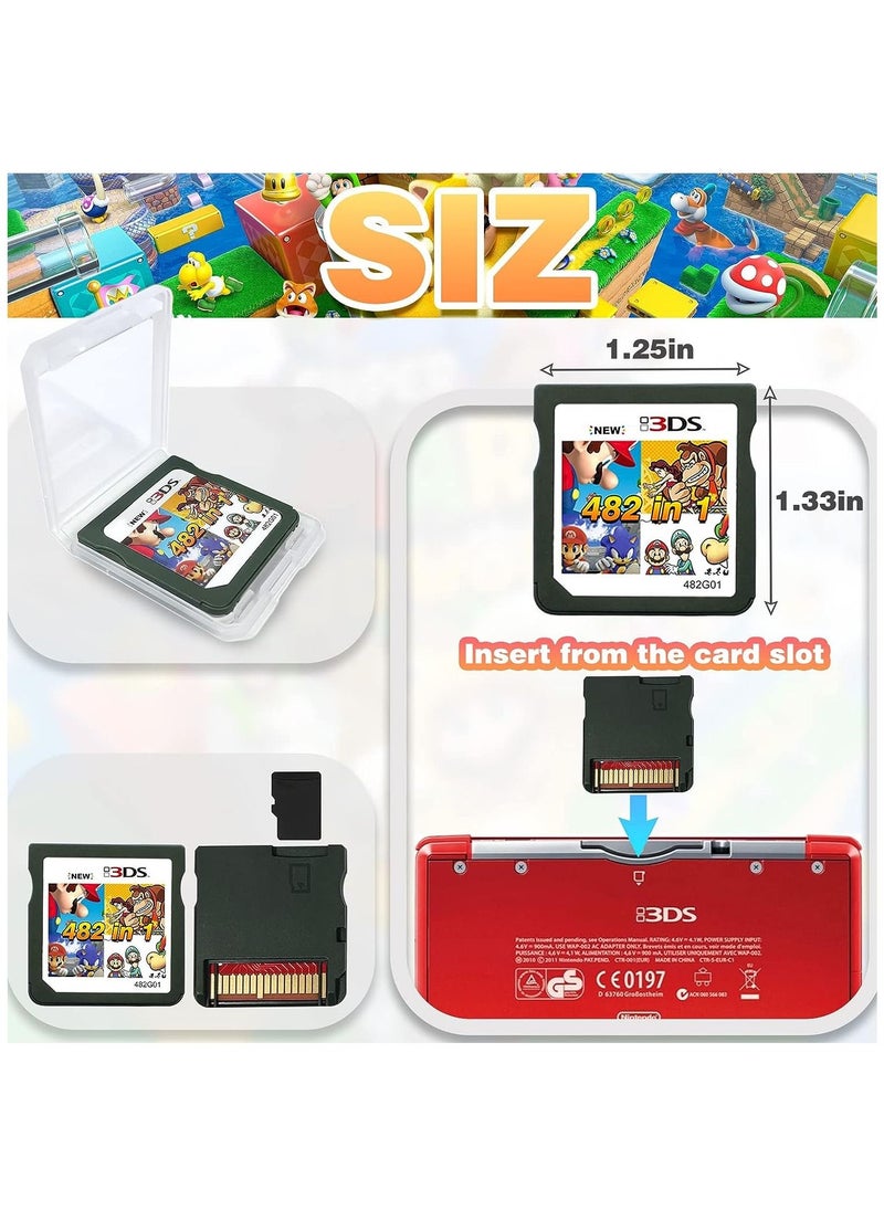 KASTWAVE - 482 in 1 Game Card, Super Combo Game Cartridge, Game Card Containing 482 Classic Nostalgic Games, Game Pack Card Super Combo, Suitable for Most DS / 2DS / 3DS Console of Game Consoles - Image 1