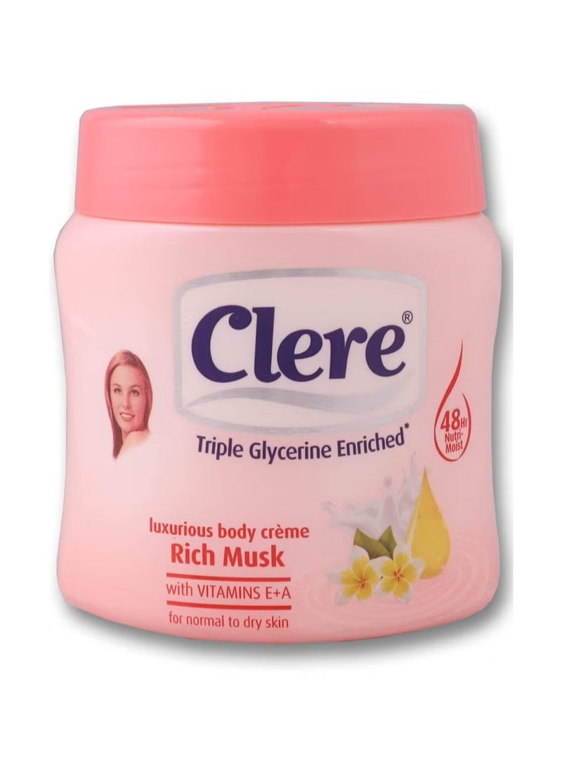 CLERE Luxurious Body Cream Rich Musk With Vitamins E + A For Normal To Dry Skin Triple Glycerine
