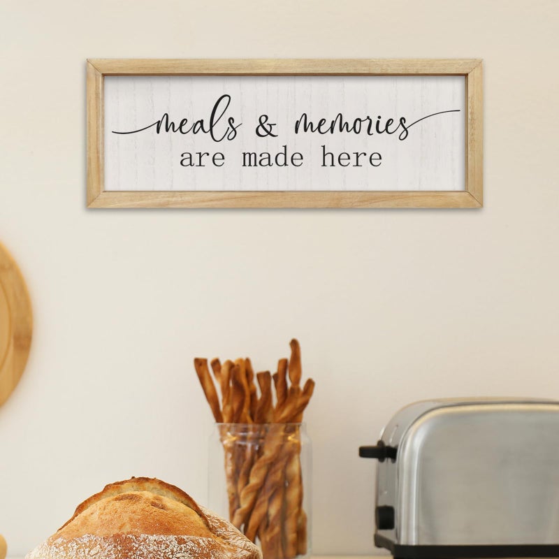 comurdyo Meals and Memories Are Made Here Sign Wall Decor 16"Ã—6" for Dining Room Kitchen Wooden Framed Hanging Wall Art (Wood) - Image 4