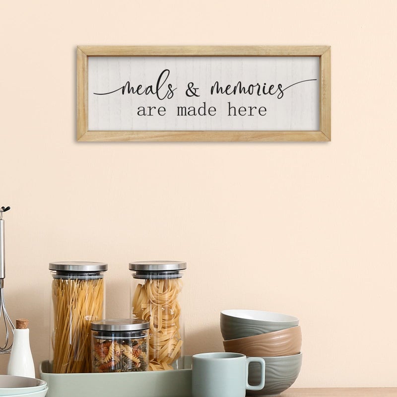 comurdyo Meals and Memories Are Made Here Sign Wall Decor 16"Ã—6" for Dining Room Kitchen Wooden Framed Hanging Wall Art (Wood) - Image 3