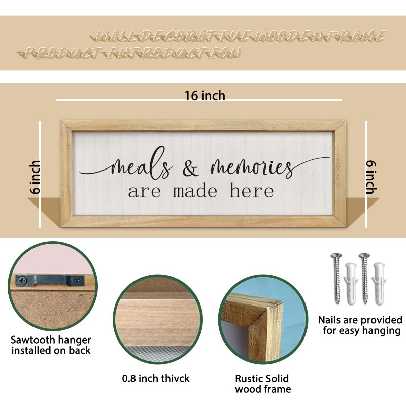 comurdyo Meals and Memories Are Made Here Sign Wall Decor 16"Ã—6" for Dining Room Kitchen Wooden Framed Hanging Wall Art (Wood) - Image 2