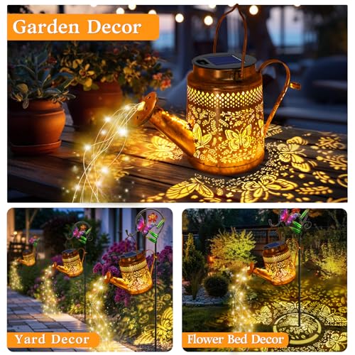 YJFWAL Big Solar Butterfly Watering Can Lights Gift For Mom Grandma Women Wife Daughter Mothers Day Waterproof Hanging Lantern Lights With Shepherd Hook Outdoor Decor For Garden Patio Yard Porch Backyard - Image 3