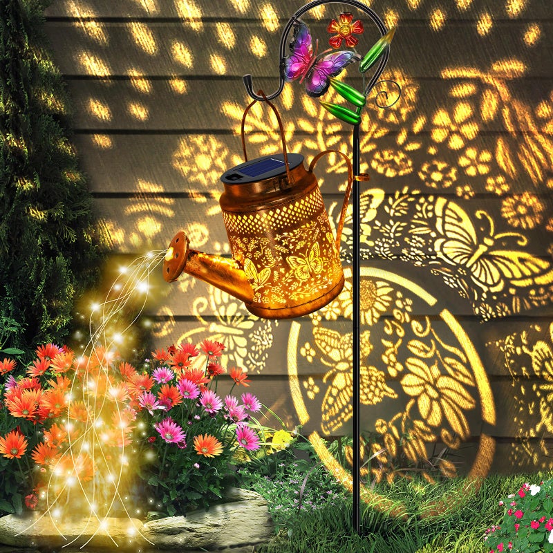 YJFWAL Big Solar Butterfly Watering Can Lights Gift For Mom Grandma Women Wife Daughter Mothers Day Waterproof Hanging Lantern Lights With Shepherd Hook Outdoor Decor For Garden Patio Yard Porch Backyard - Image 2