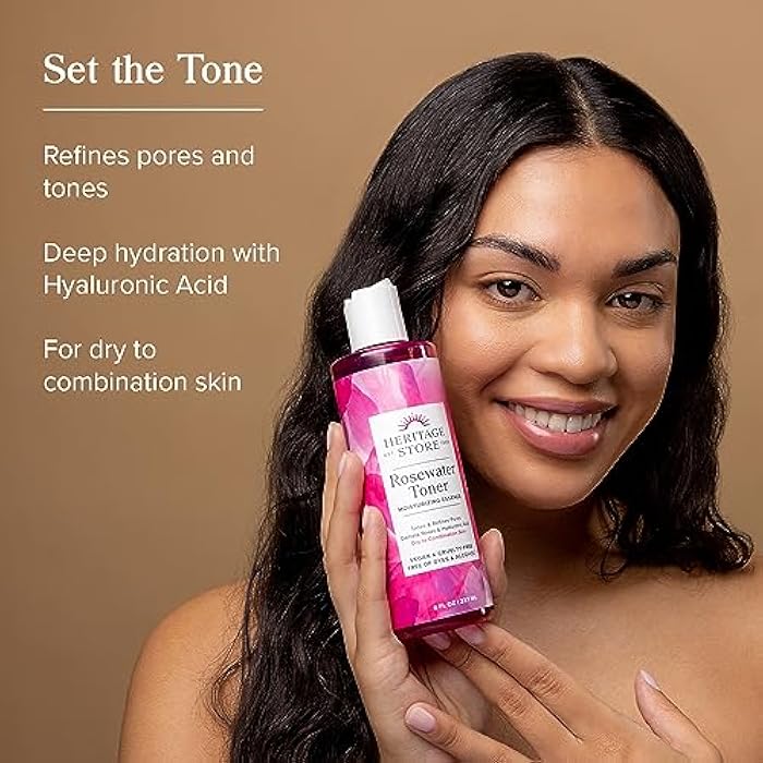 HERITAGE STORE Rosewater Facial Toner with Hyaluronic Acid, Dry to Combination Skin, Hydrating Toner Refines Pores, Minimizes Look of Fine Lines and Wrinkles, Hypoallergenic, Vegan, Cruelty Free, 8oz - Image 2