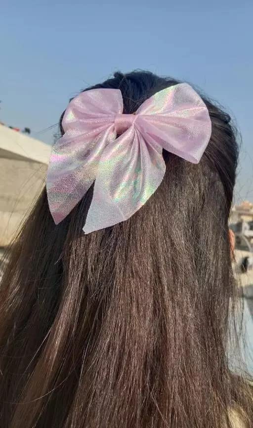 LIVECOOL Pcs3+1 Free Large Hair Rubber Bands Bow Hair Clips Barrettes Bow Long Ribbon Hairpin For Women Girls Hair Accessories Hairband(Big Bow Hollographic), Multicolor - Image 3