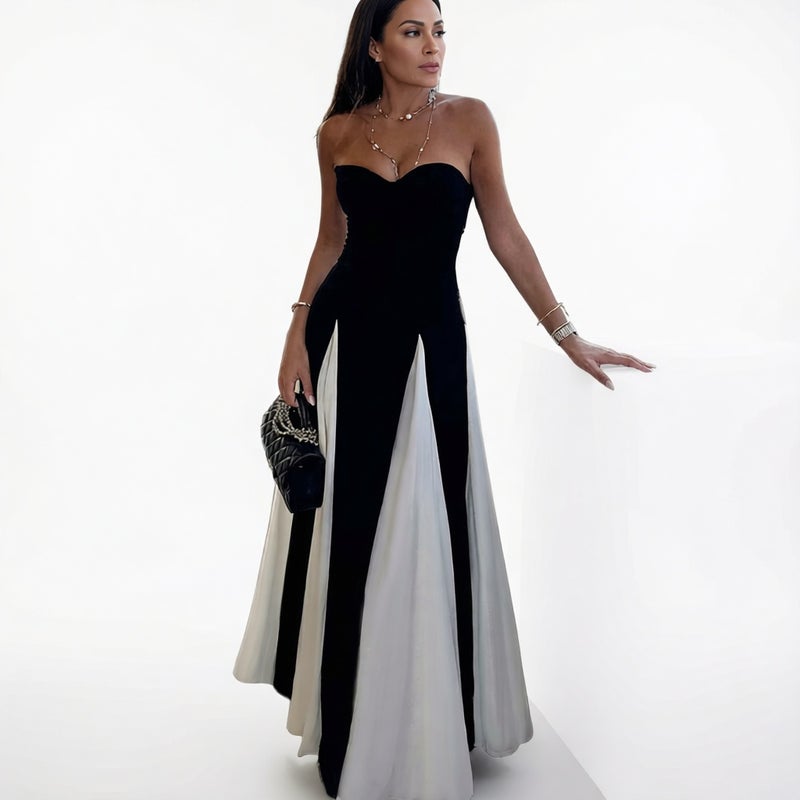 Women's Contrast Round Neck Casual Waist Flared Dress - Image 3