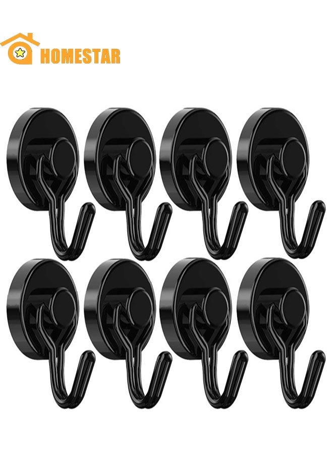 HOMESTAR 8 Pieces Magnetic Hooks, with Rust Proof for Indoor or Outdoor Hanging, Refrigerator, Grill, Kitchen, Key Holder, Labubu Toy, Black - Image 1
