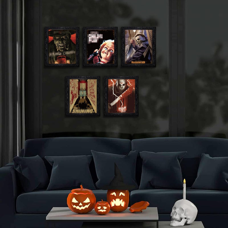 Eartim 9Pcs Horror Classic Movie Characters Poster Set, Vintage Wall Art Prints Scary Movie Character Printing Poster for Halloween Party Haunted House Home Living Room Bedroom Office Decor - Image 5