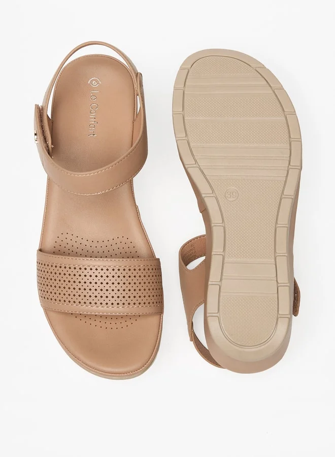لو كونفورت Women's Textured Wedge Heel Sandals with Hook and Loop Closure