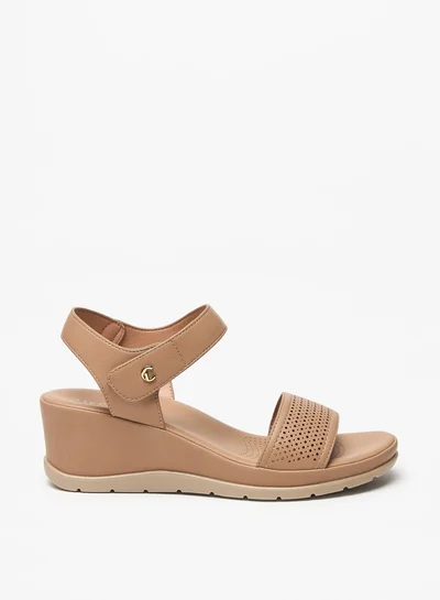 لو كونفورت Women's Textured Wedge Heel Sandals with Hook and Loop Closure