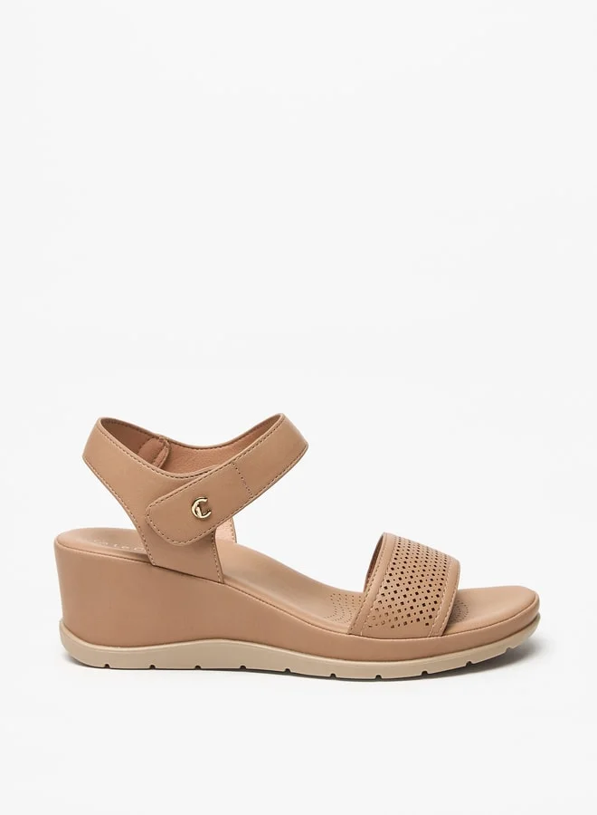 لو كونفورت Women's Textured Wedge Heel Sandals with Hook and Loop Closure
