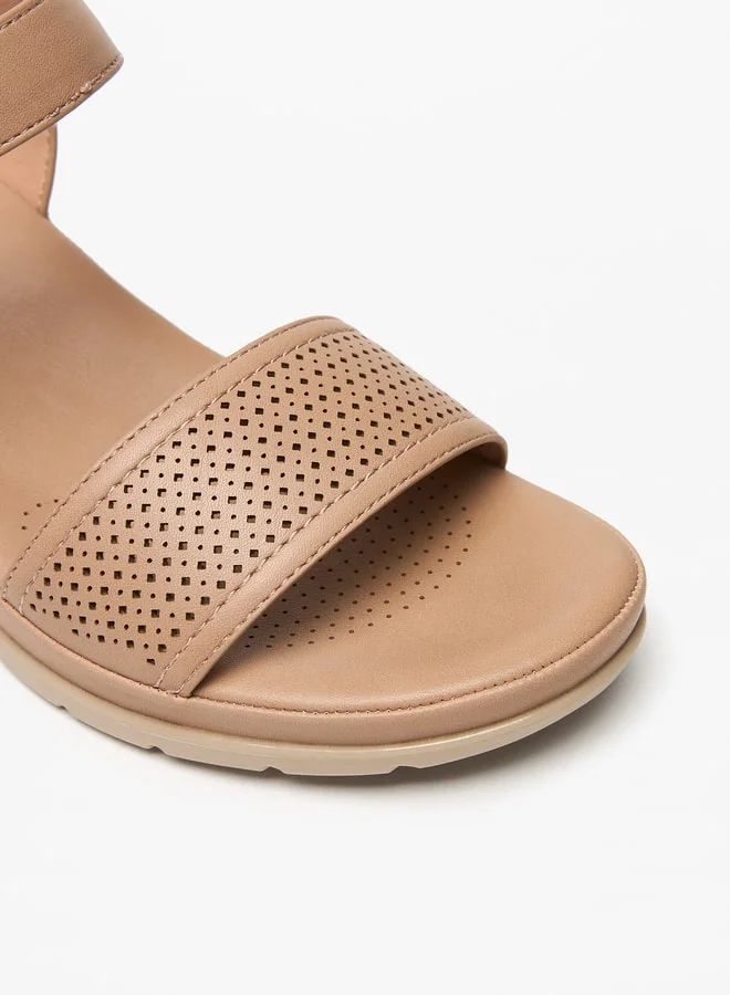 لو كونفورت Women's Textured Wedge Heel Sandals with Hook and Loop Closure