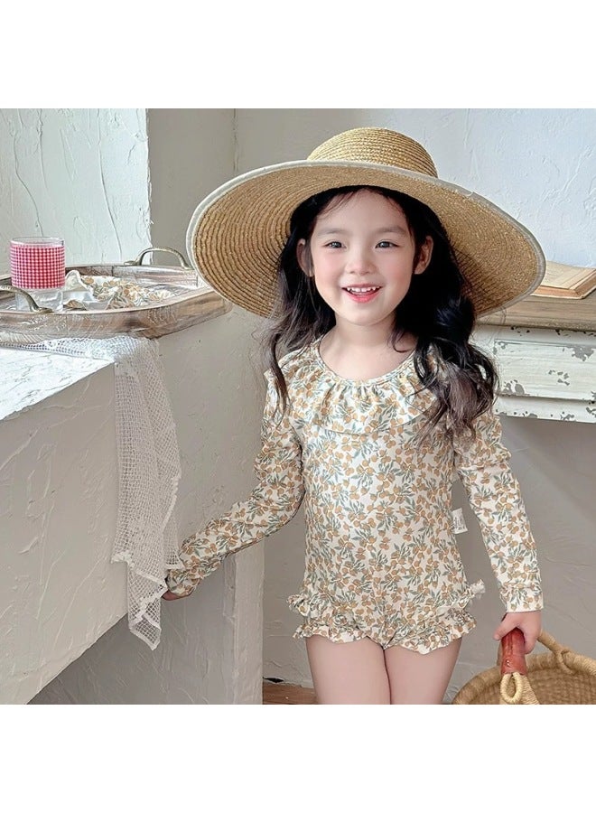 New Children's Swimsuit Long-sleeved Sun Protection Girl Princess One-piece Quick-drying Swimsuit Suit Small And Medium-sized Baby Swimsuit