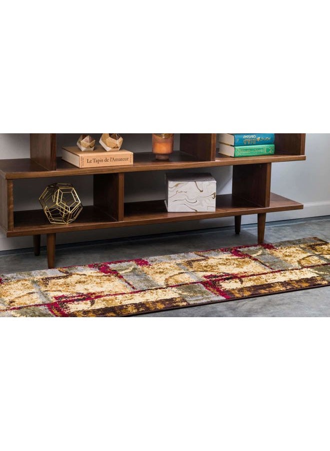 Unique Loom Barista Collection Abstract Vintage Modern Rustic Warm Multi Runner Rug (2' 0 x 12' 0) - Image 2
