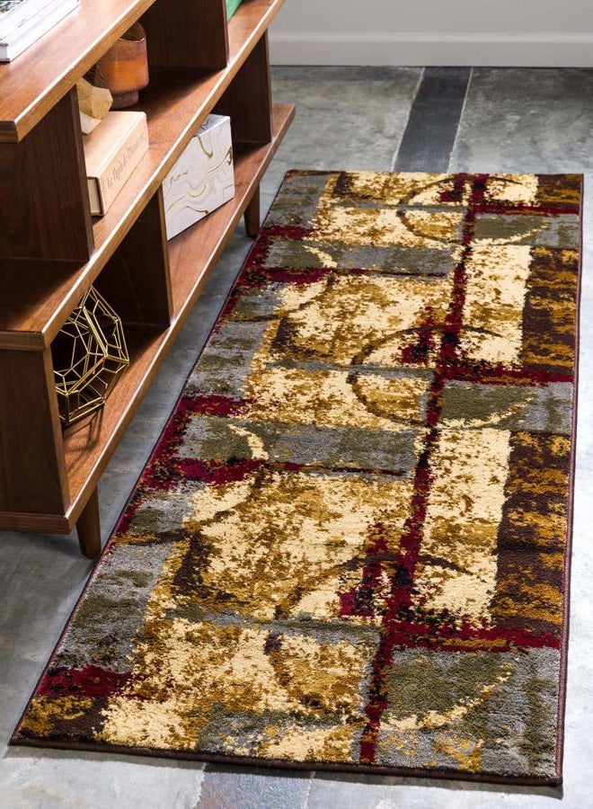 Unique Loom Barista Collection Abstract Vintage Modern Rustic Warm Multi Runner Rug (2' 0 x 12' 0) - Image 1