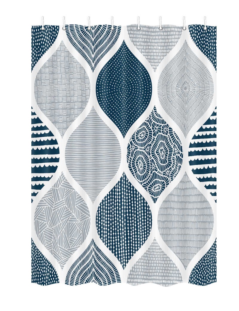 JAWO JAWO Blue and Grey Camper RV Shower Curtain for Travel Trailer Bathroom  Bohemian Chic Camping Small Narrow Shorter Fabric Shower Curtains Set  Happy Camp Outdoor Decor Accessories with Hooks 47X64 - Image 3