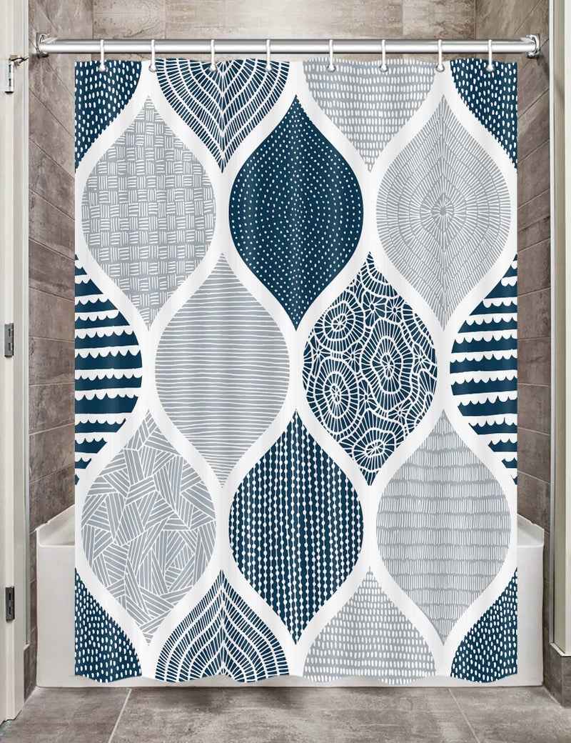 JAWO JAWO Blue and Grey Camper RV Shower Curtain for Travel Trailer Bathroom  Bohemian Chic Camping Small Narrow Shorter Fabric Shower Curtains Set  Happy Camp Outdoor Decor Accessories with Hooks 47X64 - Image 1