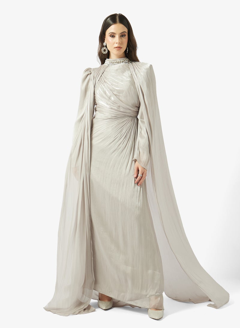 نمشي x فستان سهرة بعباءة متدلية - Image 1