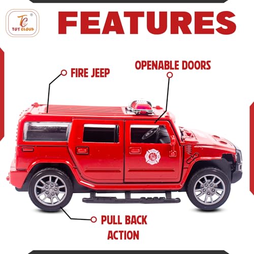 Toy Cloud Hummer Fire Brigade Car 1:32 Scale Die-Cast Metal Toy with Opening Doors and Pull Back Action Realistic Toy Car - Image 4