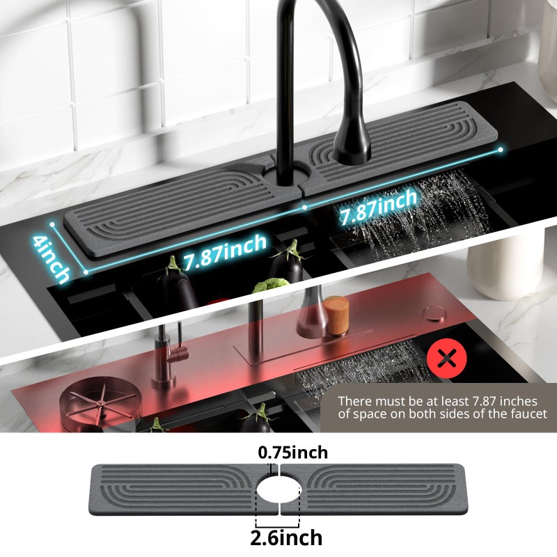 Slow Slog Faucet Mat for Kitchen Sink - 15.8" Quick Drying Sink Splash Guard - Water Absorbent Diatomaceous Tray Mats for Bathroom - Dark Gray - Image 2