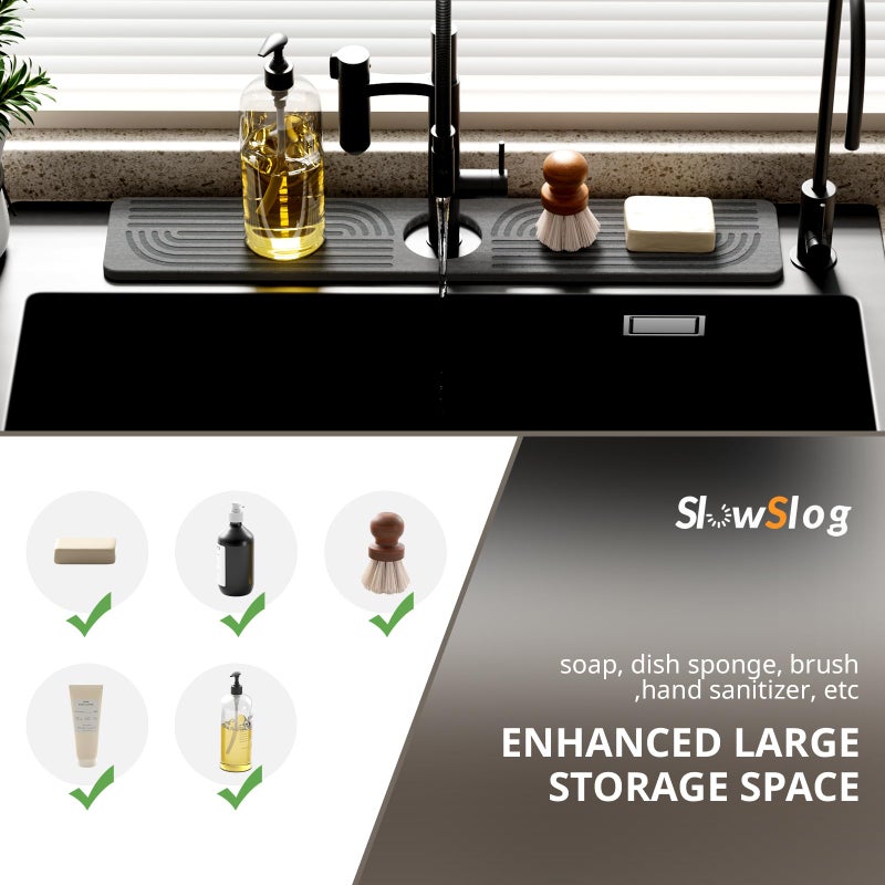 Slow Slog Faucet Mat for Kitchen Sink - 15.8" Quick Drying Sink Splash Guard - Water Absorbent Diatomaceous Tray Mats for Bathroom - Dark Gray - Image 5