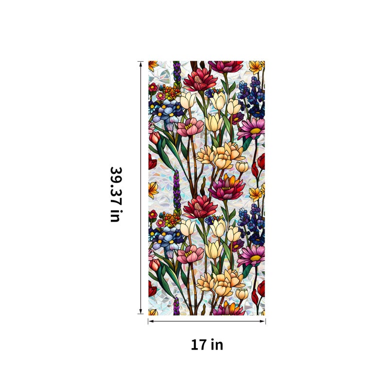 Aomkmi Stained Glass Window Film UV Resistant Window Privacy Film Colorful Flowers Privacy Rainbow Decals Living Room Bedroom Sun Blocking Decor Removable Static Cling Stickers 17 x 39.37 Inch - Image 2