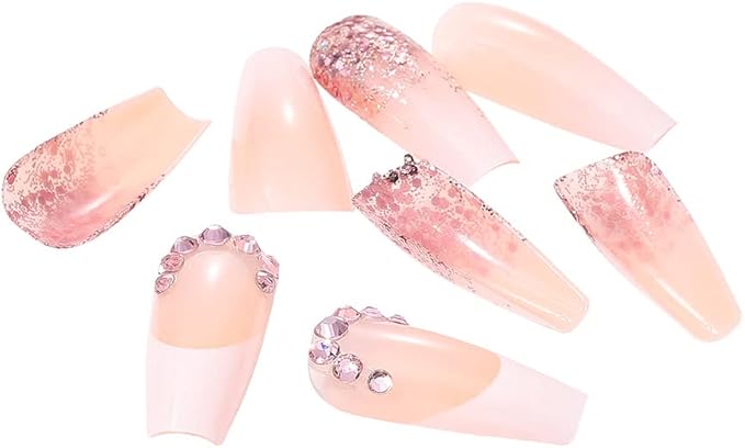 Brishow Gold Purple Long Press On Nails Glitter Ballerina Acrylic Fake Nails for Carnival 24pcs for Women and Girls