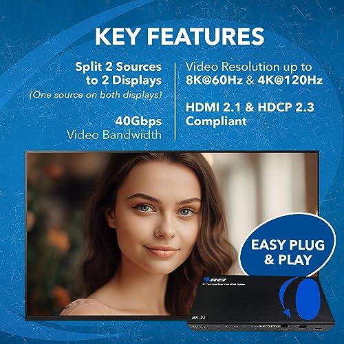 OREI 8K HDMI Splitter 2 in 2 Out, Resolutions Up to 4K@120Hz, Dolby Vision Pass-Through, HDCP 2.3, Auto EDID Management, Does NOT Extend Display - (BK-22) - Image 4