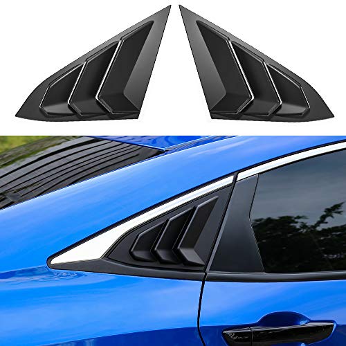 Thenice for 10th Gen Civic Rear Side Window Louvers Racing Style Triangular Window Glass Blinds Compatible with Honda Civic Sedan 2021 2020 2019 2018 2017 2016 -Matt Black - Image 1