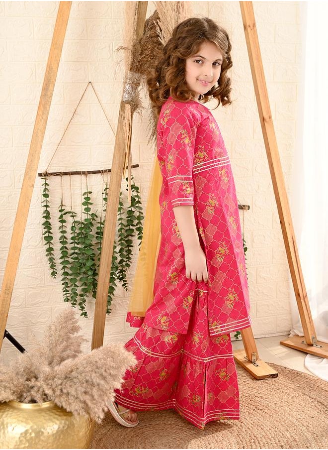 LILPICKS Printed Kurta Sharara Set with Dupatta  - Image 1