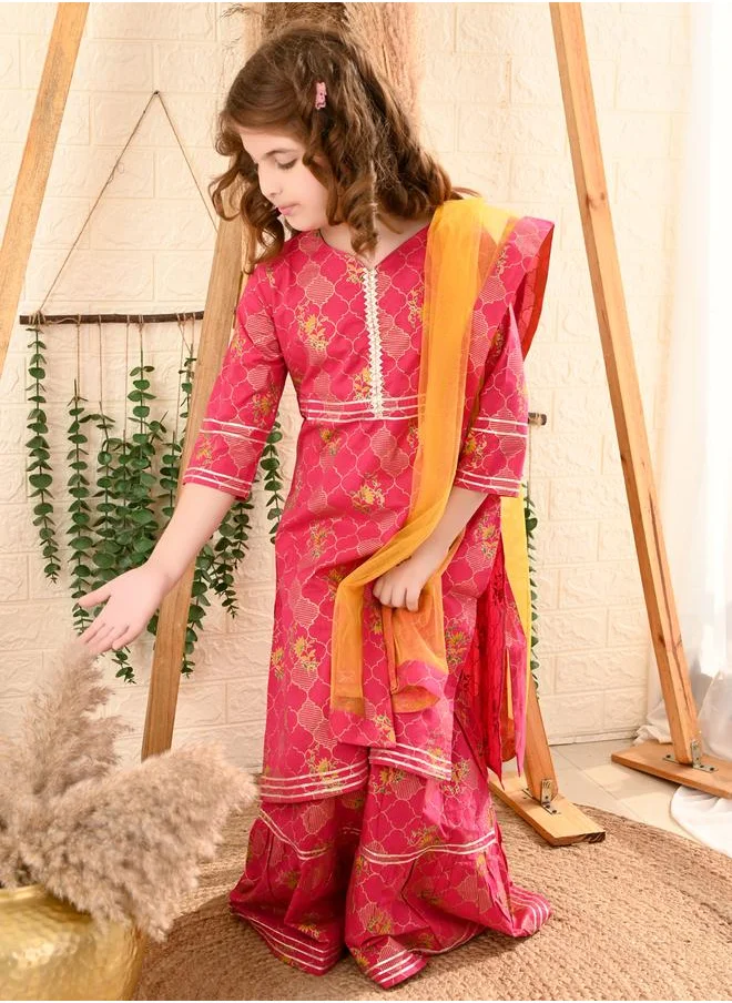 ليلك Printed Kurta Sharara Set with Dupatta