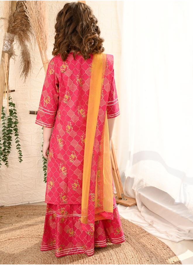 LILPICKS Printed Kurta Sharara Set with Dupatta  - Image 4
