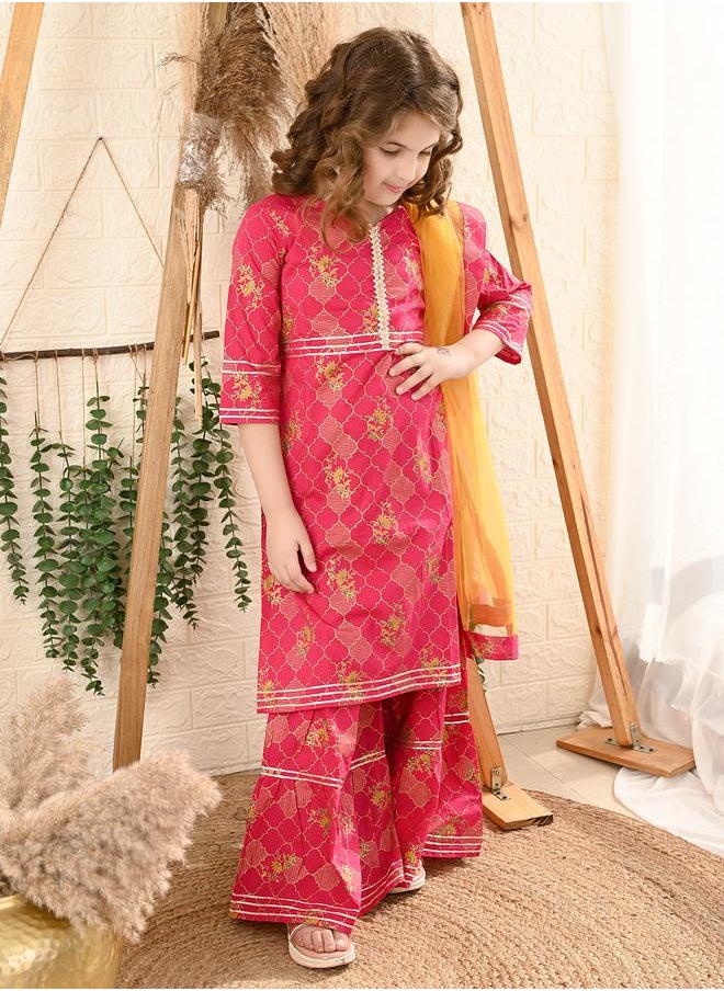 LILPICKS Printed Kurta Sharara Set with Dupatta  - Image 5