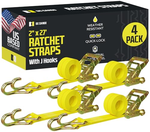 DC Cargo Mall Heavy Duty Ratchet Tie Down Straps 4 Pack 2 x 27 with Double J Hooks 10000 lbs Break Strength - Image 1