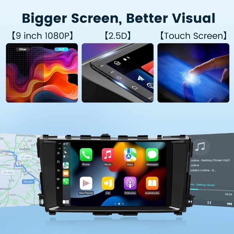 Vierex Fit Nissan Altima Car Stereo (2013–2018) Android Screen with Wireless Apple CarPlay & Android Auto, 9" QLED Display, WiFi, Bluetooth, FM/AM, AHD Backup Camera, DSP Sound – (2+32GB, 4-Core) - Image 5