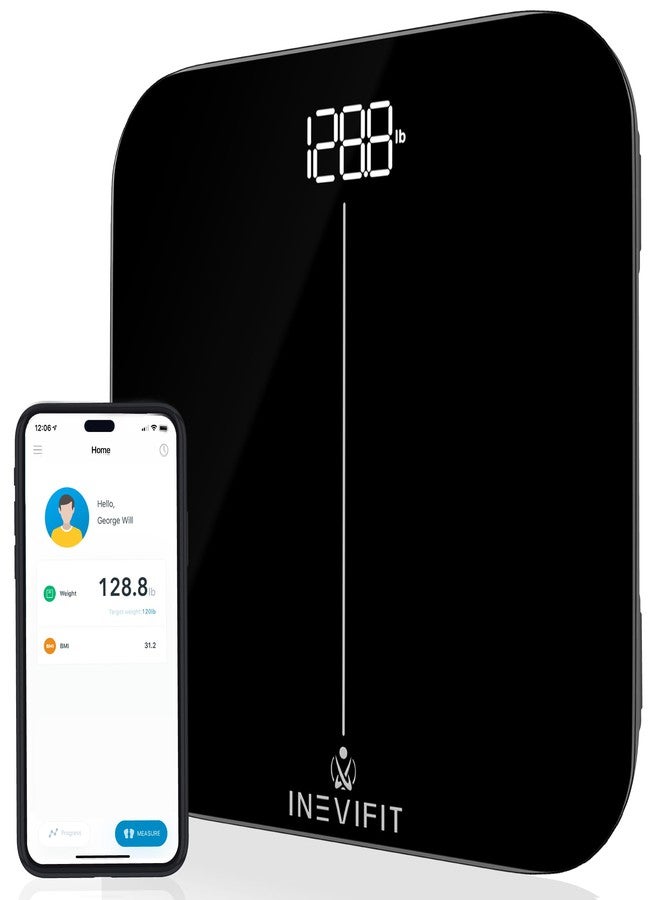 إنيفي فيت ميزان الحمام الذكي الممتاز من INEVIFIT، ميزان رقمي عالي الدقة يعمل بتقنية البلوتوث لقياس وزن الجسم، يقيس الوزن ومؤشر كتلة الجسم بدقة لعدد غير محدود من المستخدمين. - Image 1