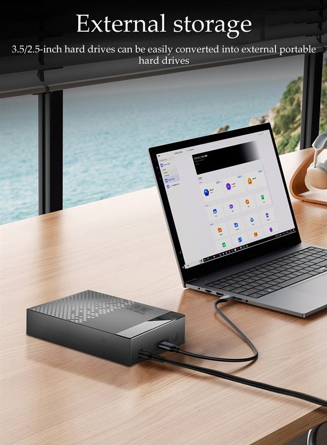 DUNISO Hard Drive Enclosure，Mobile hard disk box，Equipped with air vents and Indicator, fast heat dissipation, anti drop and wear-resistant, supporting 2.5-inch/3.5-inch SATA hard drives, mechanical hard drives or SSD solid state drives, 18 * 11.5 * 3.5cm ﻿ ﻿  - Image 3