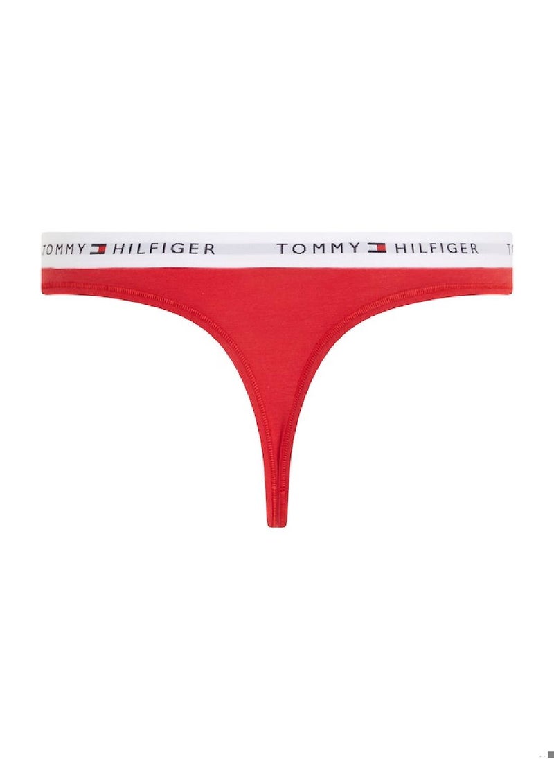 TOMMY HILFIGER Women's Icon Logo Waistband Thong Underwear Bottoms, Red  - Image 1